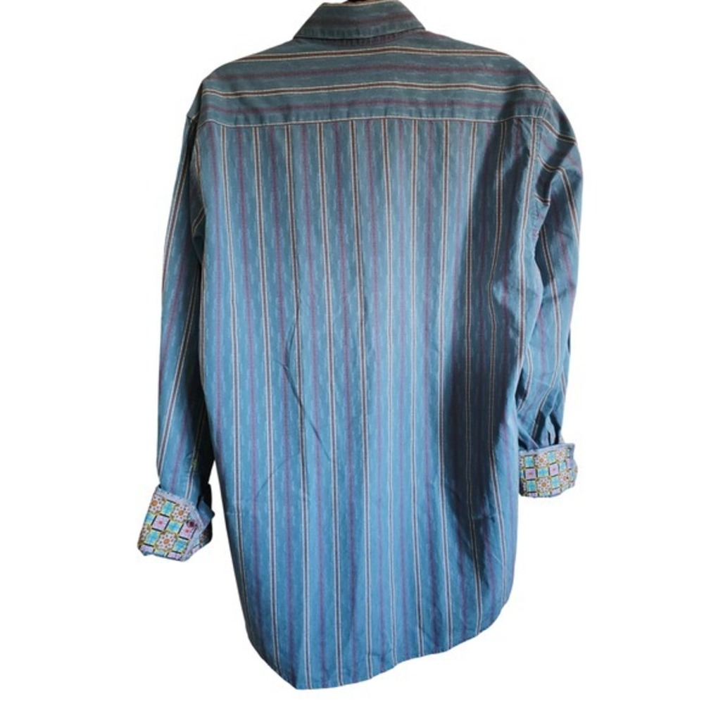 Robert Graham‎ Blue Striped Cotton Silk Button Up Shirt Men's M Made in India - Picture 4 of 14